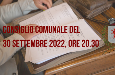 Convocato il Consiglio Comunale per venerdì 30 settembre 2022, alle 20.30
