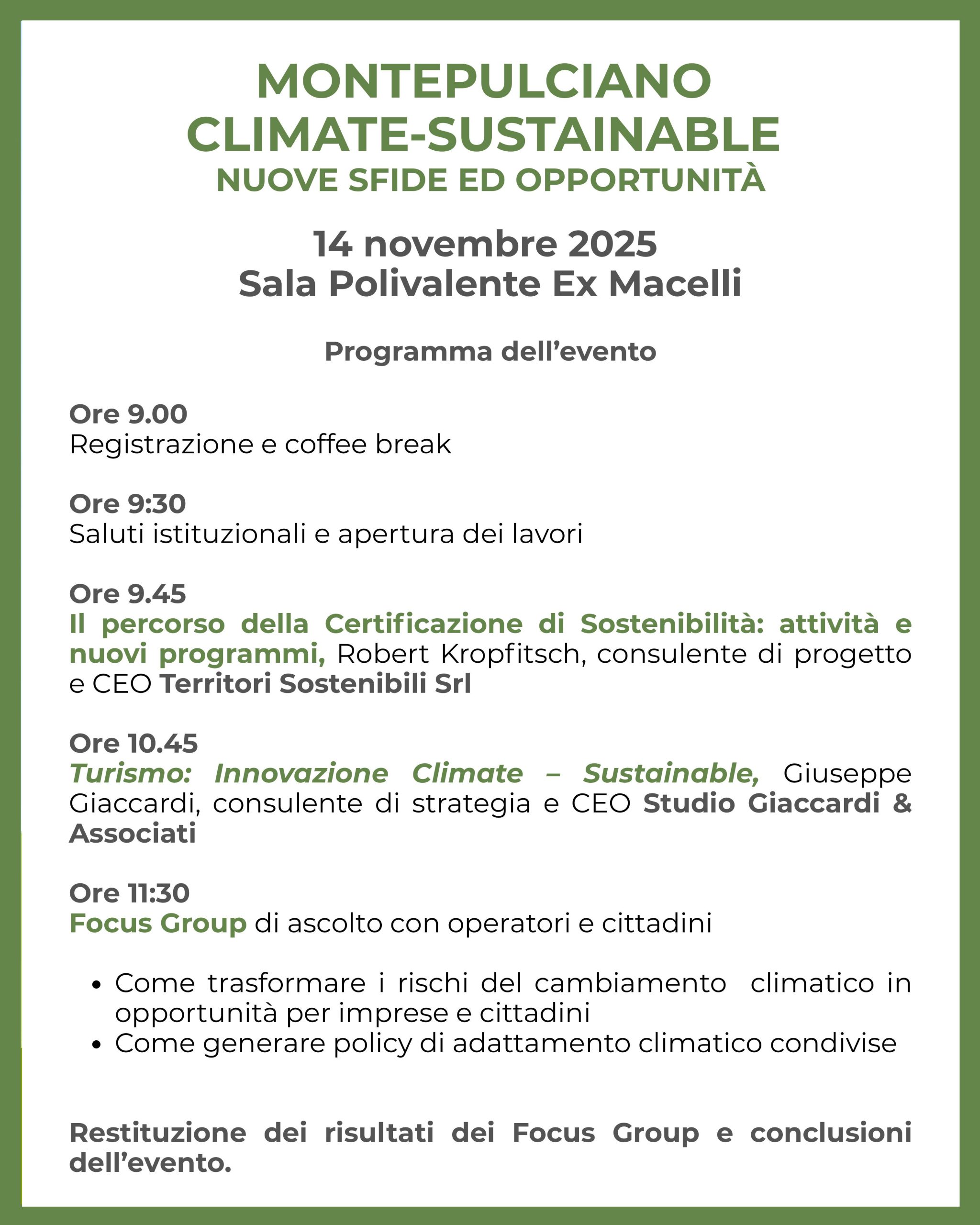 Programma Montepulciano Climate Sustainable