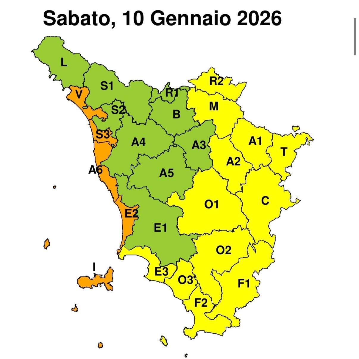 allerta meteo sabato 10 gennaio 2026